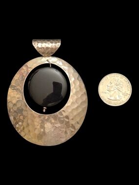 DDD Dominique Dinouart Mexico 925 Sterling Hammered Statement Pendant Onyx